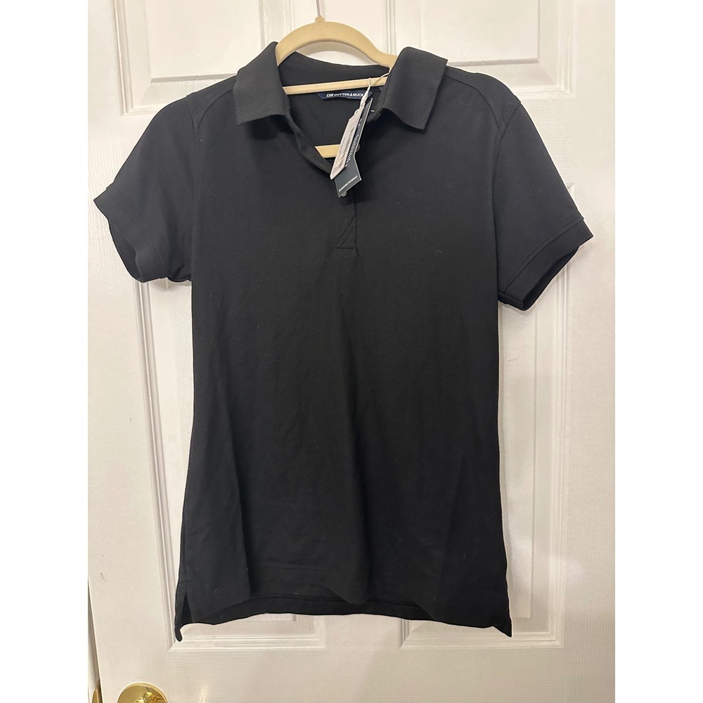 Cutter & Buck Advantage Polo Shirt Black Womens Medium Short Sleeve V-Neck New
